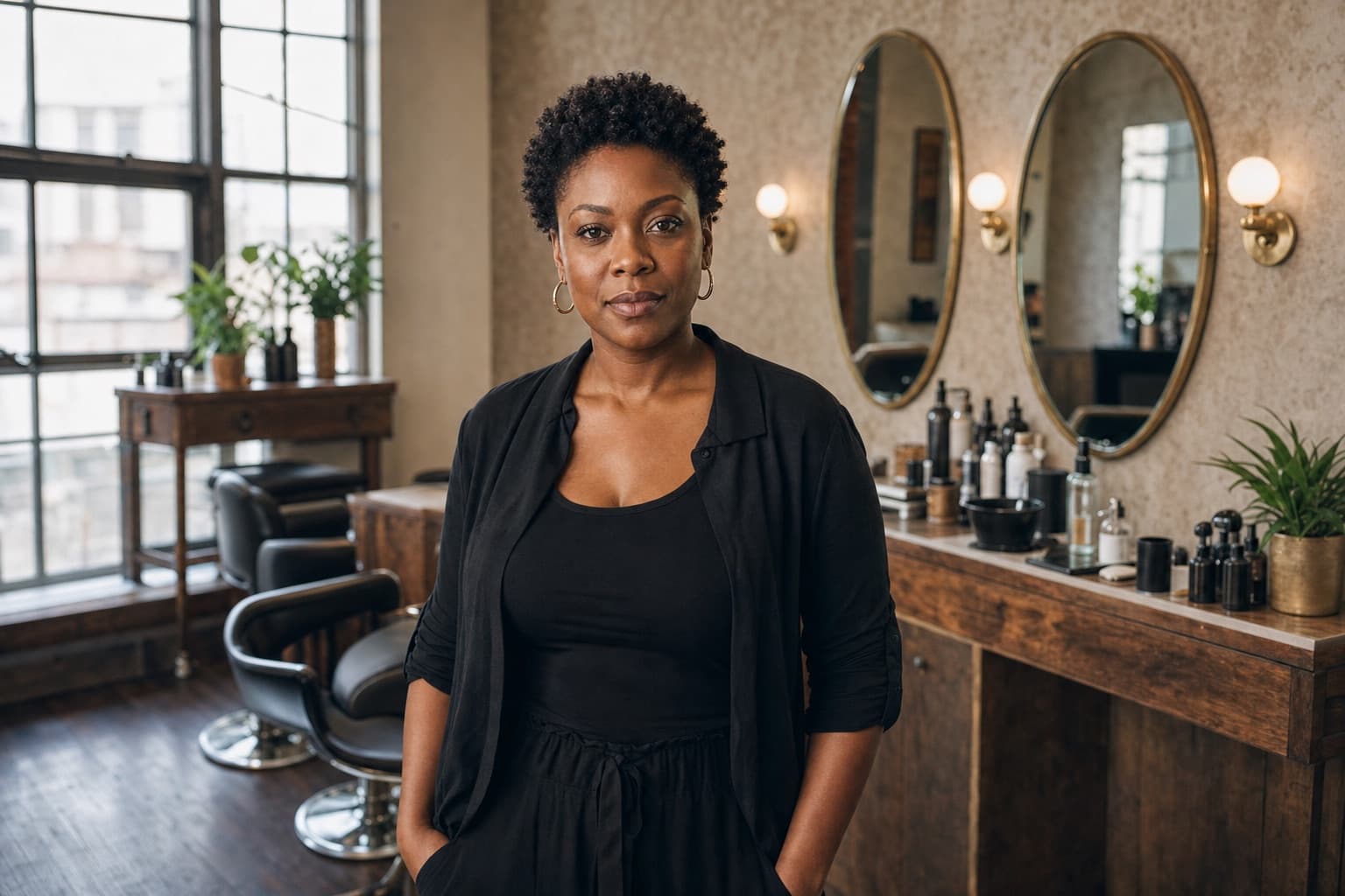 Portrait of a salon owner standing in her studio